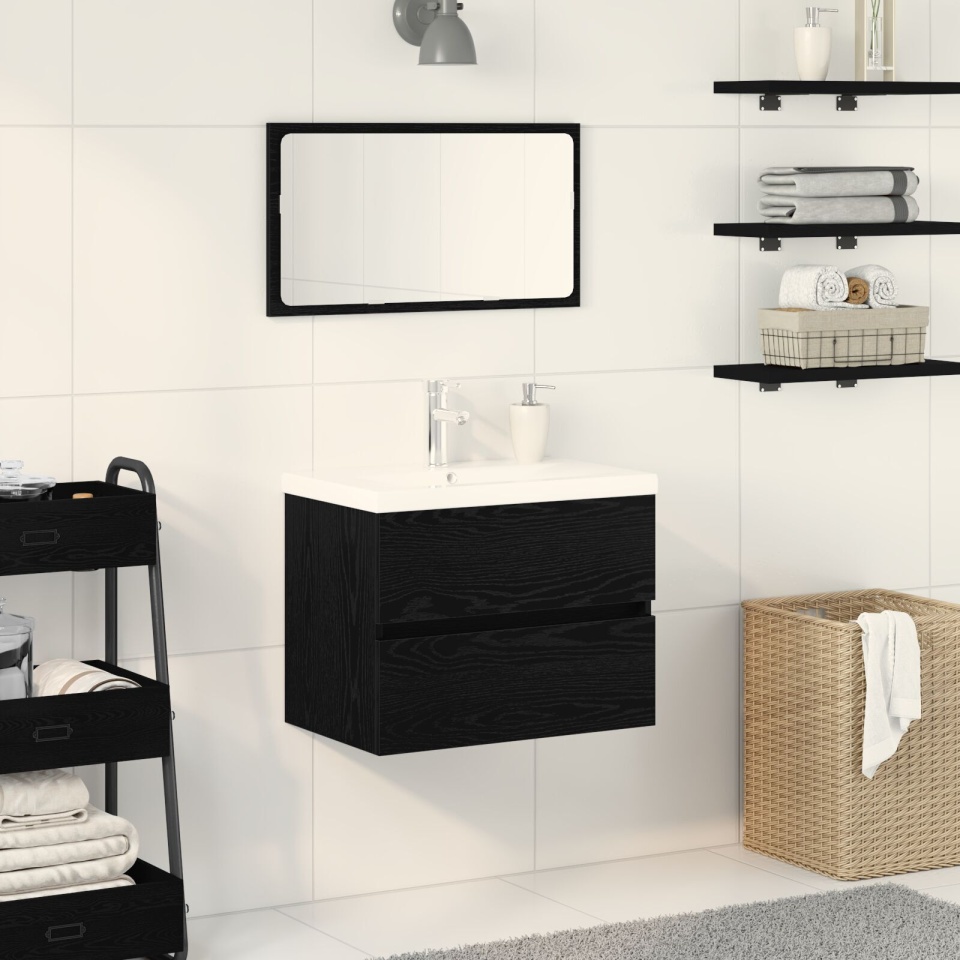 Cabinet de Chiuvetă cu Lavă Integrată Stejar Negru Lemn Prelucrat, Cabinet de Chiuvetă Stejar Negru 60x38,5x45 cm Lemn Prelucrat