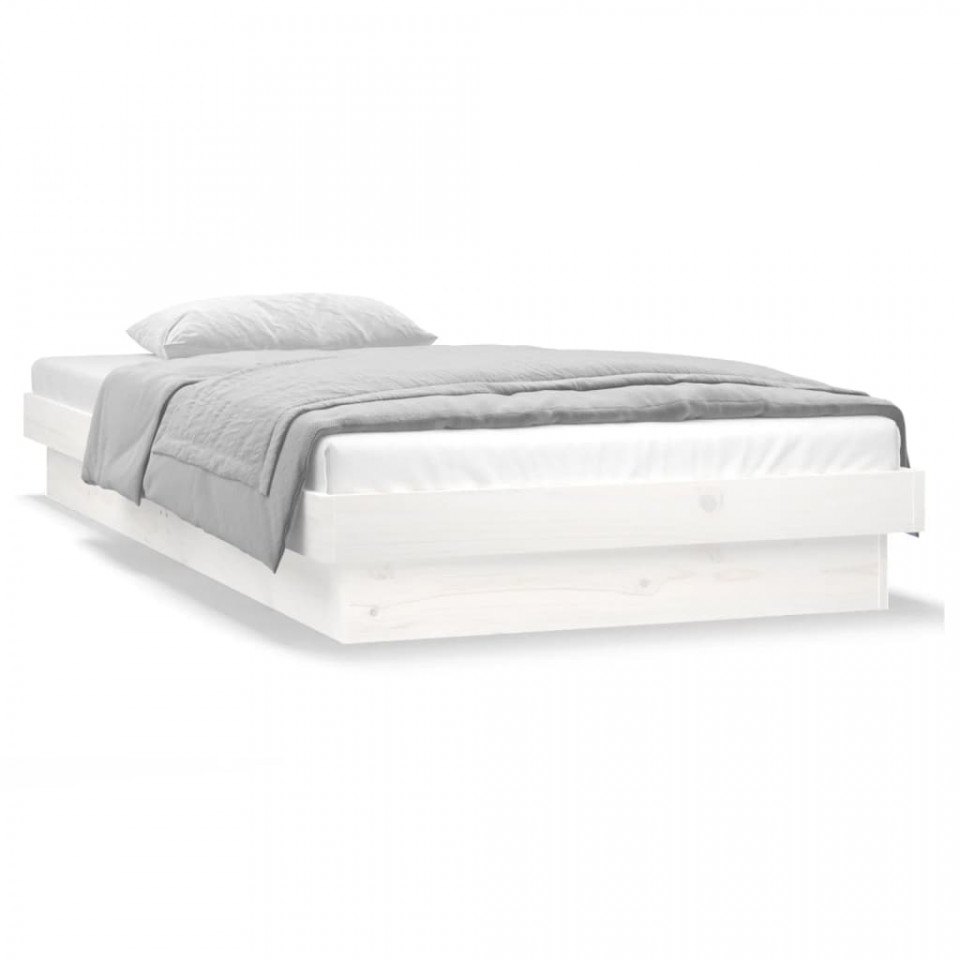 Cadru de pat cu LED, alb, 90x200 cm, lemn masiv - 4 | YEO