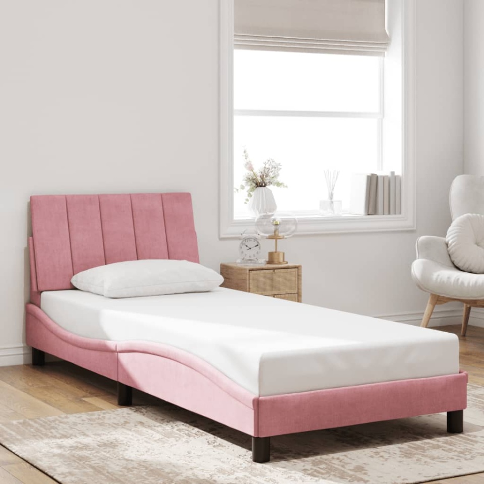 Cadru de pat cu lumini LED, roz, 90x200 cm, catifea - 3 | YEO