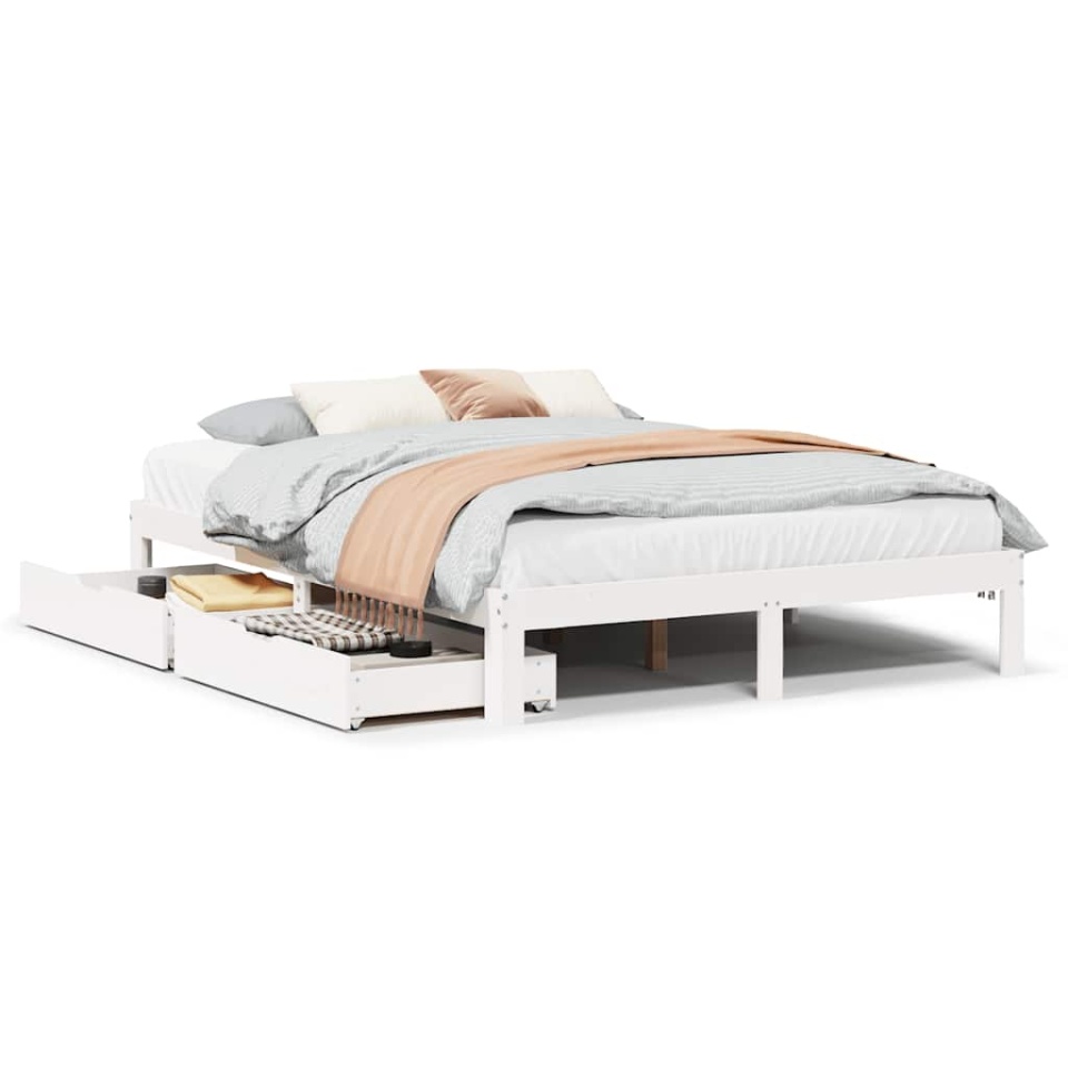 Cadru de pat cu sertare, alb, 140x190 cm, lemn masiv de pin - 1 | YEO