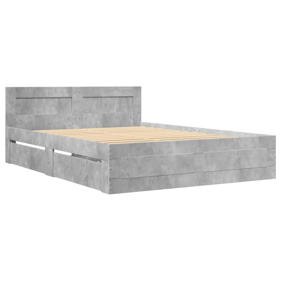 Cadru de pat cu tăblie gri beton 140x200 cm lemn prelucrat - 2 | YEO