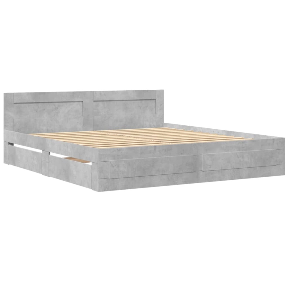 Cadru de pat cu tăblie gri beton 180x200 cm lemn prelucrat - 2 | YEO