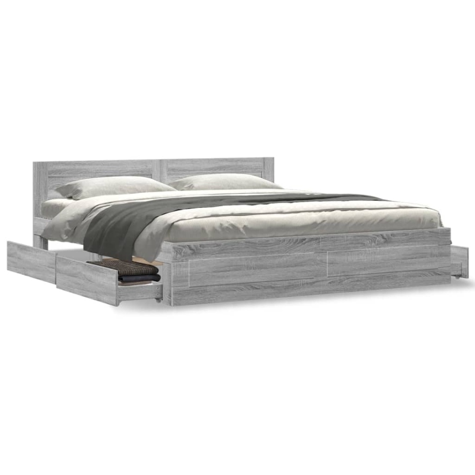 Cadru de pat cu tăblie gri sonoma 180x200 cm lemn prelucrat - 3 | YEO