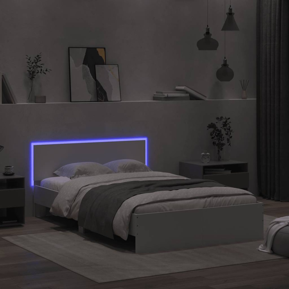 Cadru de pat cu tăblie și LED, alb, 120x200 cm - 2 | YEO
