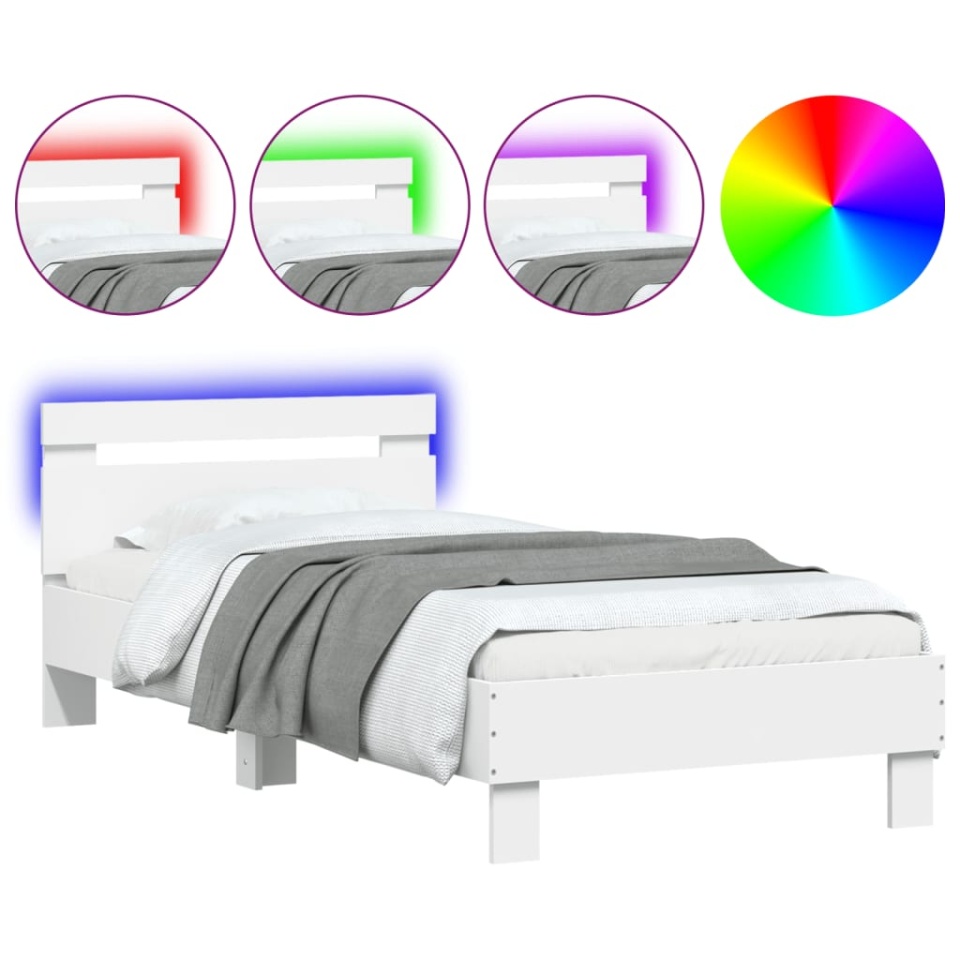 Cadru de pat cu tăblie și lumini LED, alb, 90x190 cm - 1 | YEO