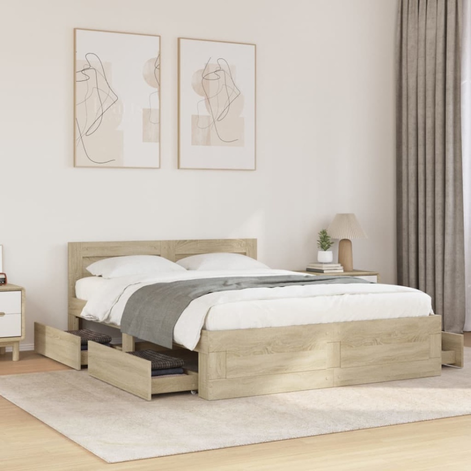 Cadru de pat cu tăblie stejar sonoma 140x200 cm lemn prelucrat