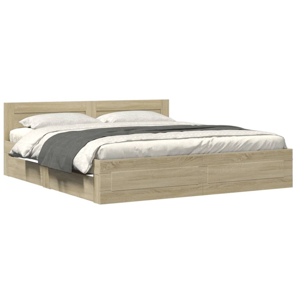 Cadru de pat cu tăblie stejar sonoma 180x200 cm lemn prelucrat - 1 | YEO