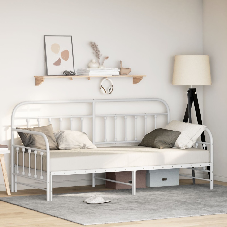 Cadru de pat Daybed cu trundă Alb 90x190 cm Oțel