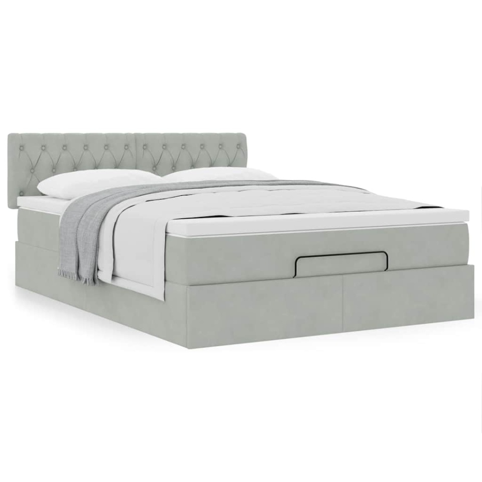 Cadru de pat otoman cu saltea Gri deschis 140x190cm catifea - 3 | YEO