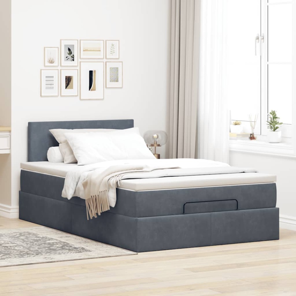 Cadru de pat otoman cu saltea Gri închis 120x200cm catifea - 2 | YEO
