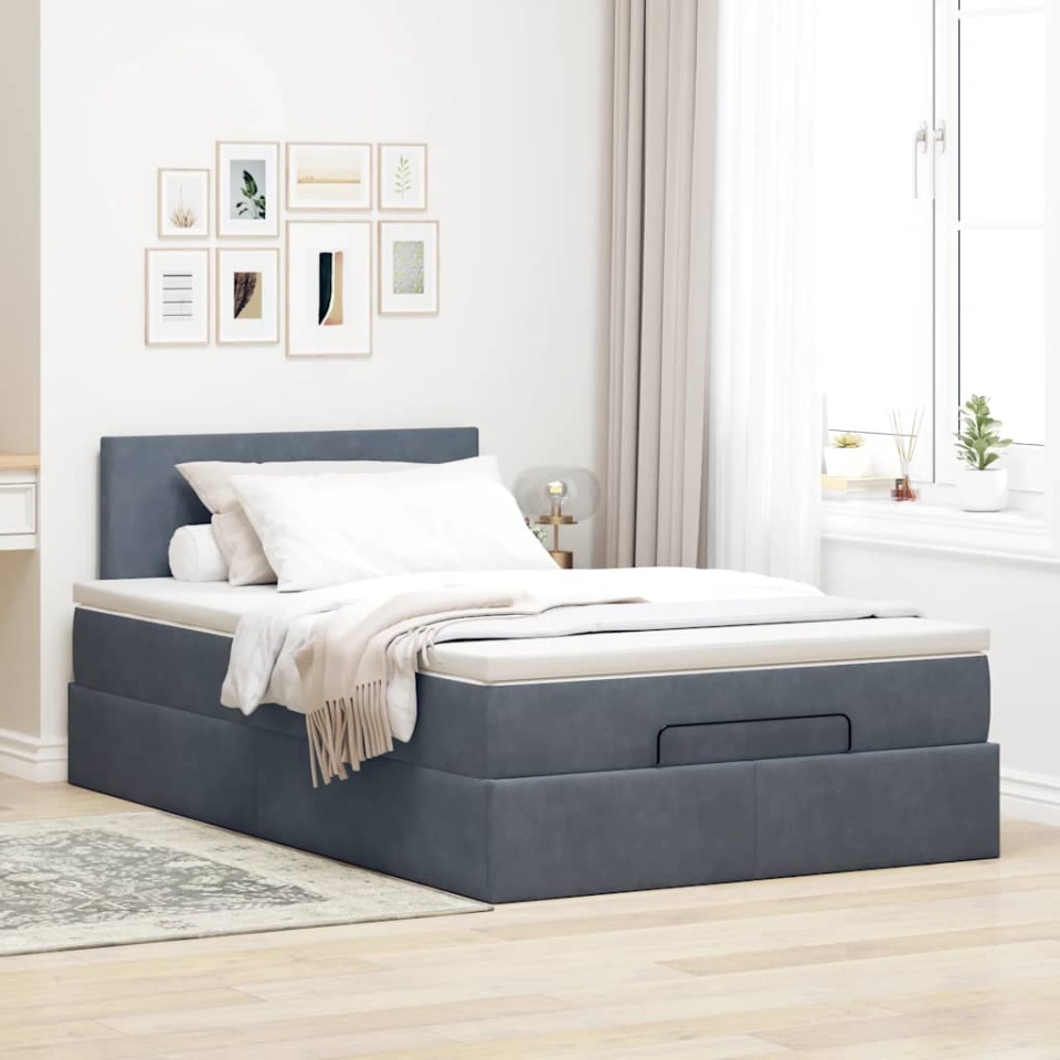 Cadru de pat otoman cu saltea Gri închis 120x200cm catifea - 3 | YEO