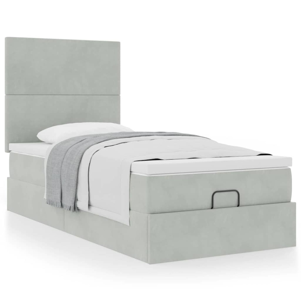 Cadru de pat otoman cu saltele Gri deschis 100x200cm catifea - 3 | YEO