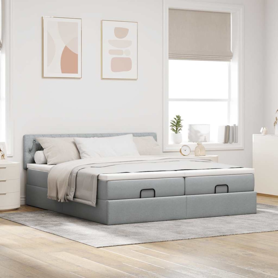 Cadru de pat otoman cu saltele Gri deschis 180x200cm Material - 2 | YEO