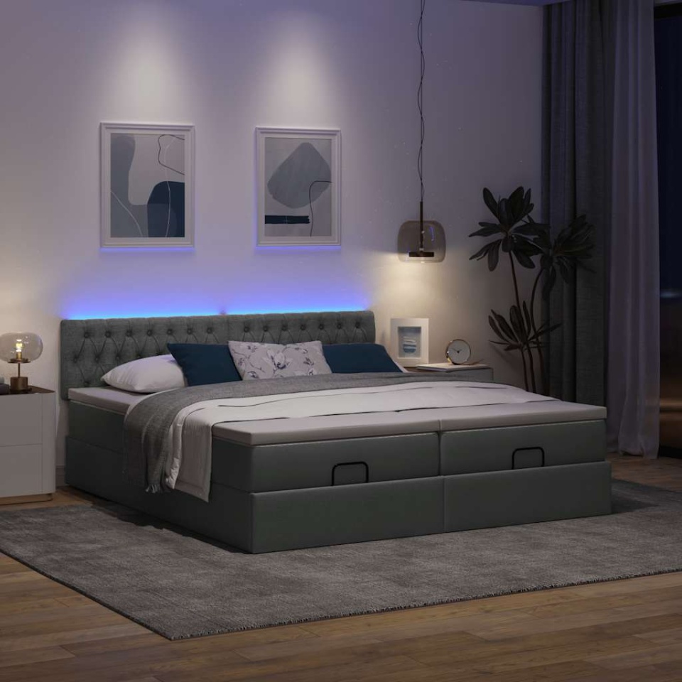 Cadru de pat otoman cu saltele Gri închis 180x200cm țesătură - 2 | YEO