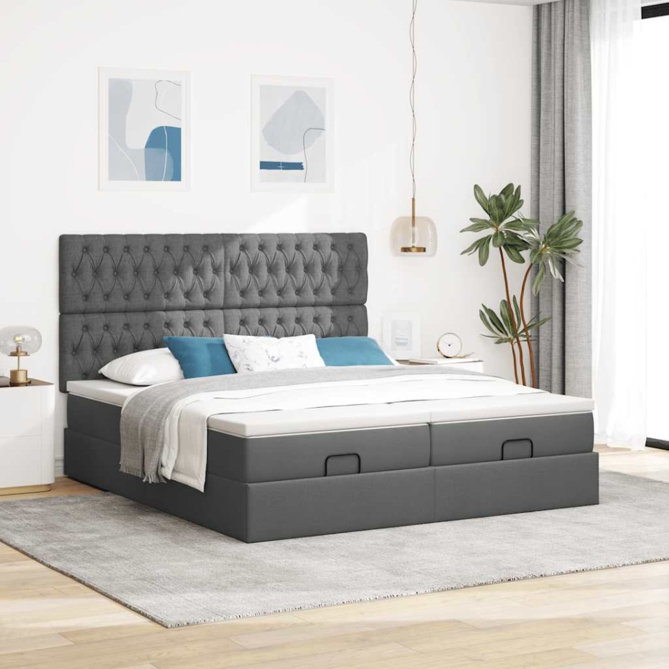 Cadru de pat otoman cu saltele Gri închis 180x200cm țesătură - 3 | YEO