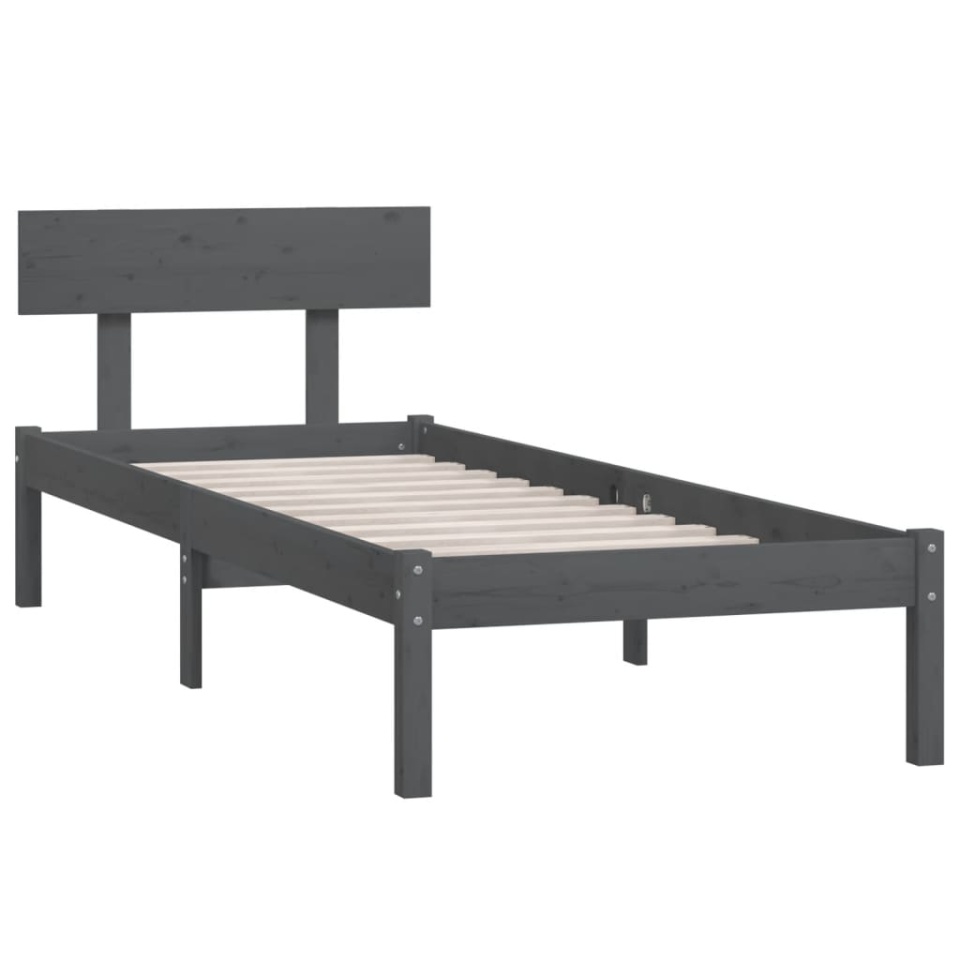 Cadru de pat single, gri, 90x190 cm, lemn masiv de pin - 2 | YEO