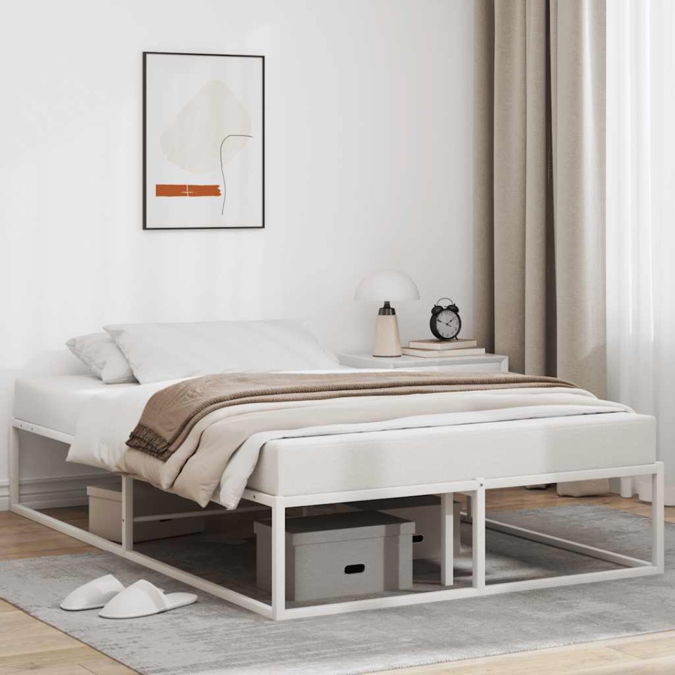 Cadru pat fara saltea alb 120x200 cm metal