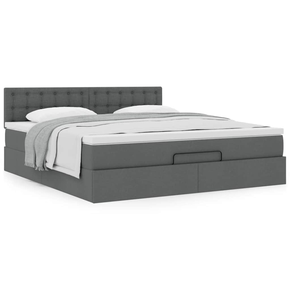 Cadru pat otoman cu saltea țesătură gri închis 160x200 cm - 3 | YEO