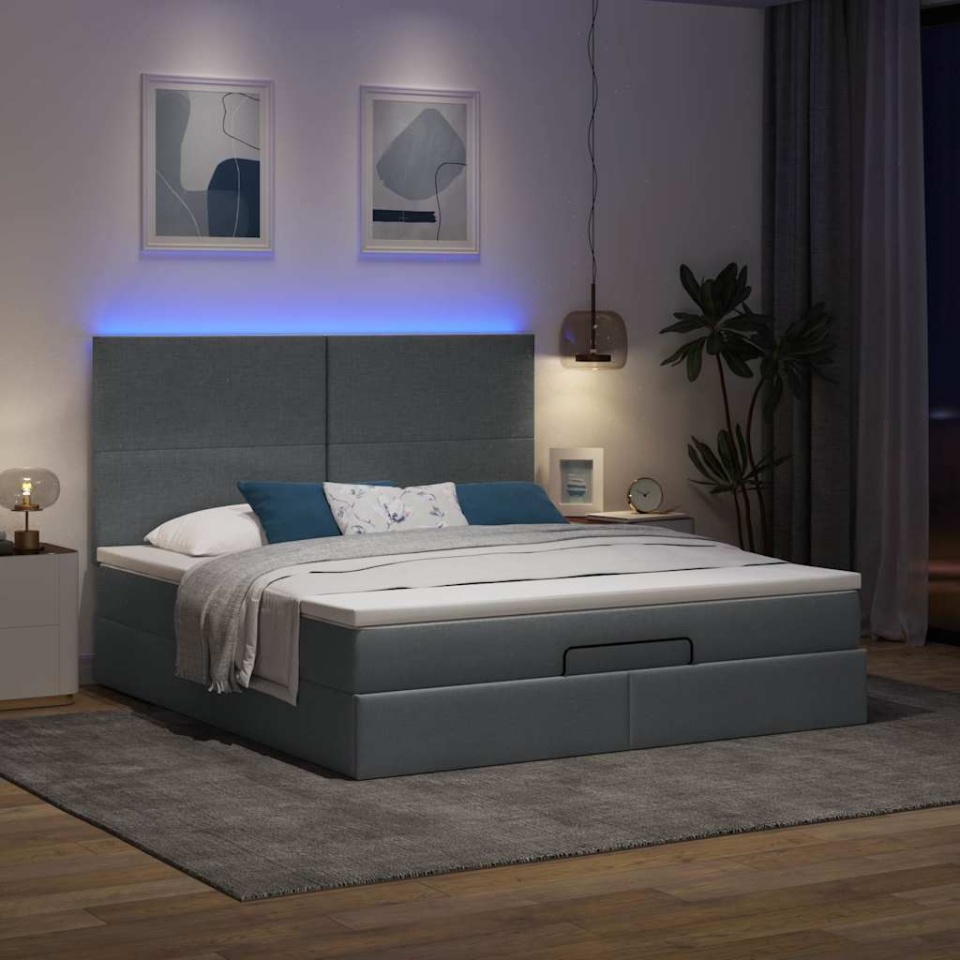 Cadru pat otoman cu saltea țesătură gri închis 180x200 cm - 2 | YEO