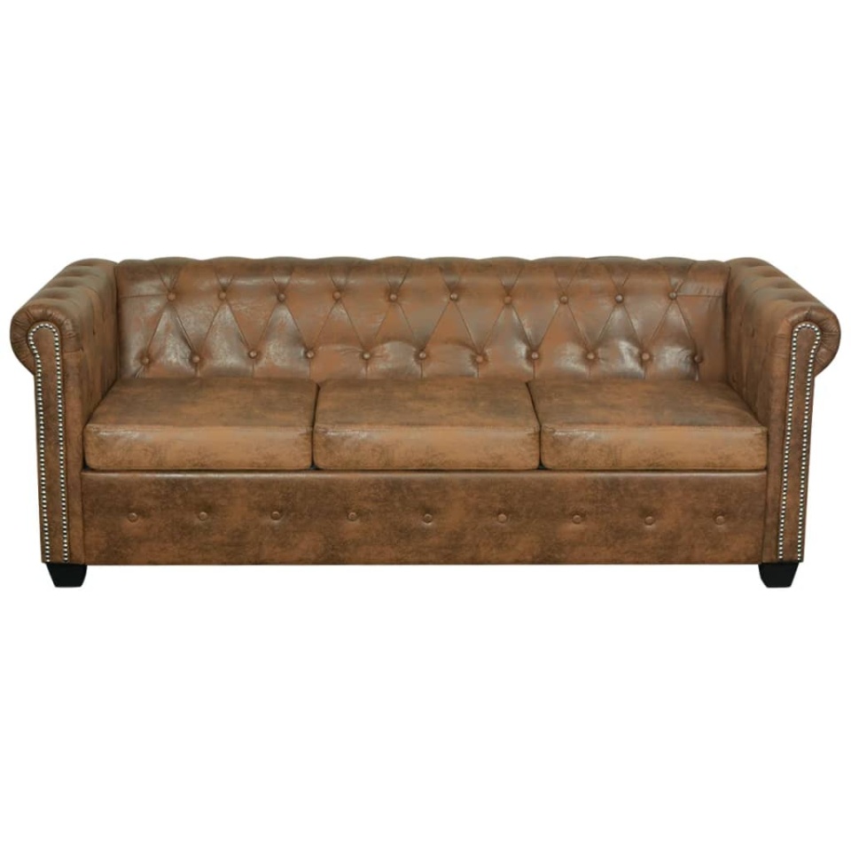 Canapea Chesterfield, 3 locuri, maro, piele ecologică - 1 | YEO