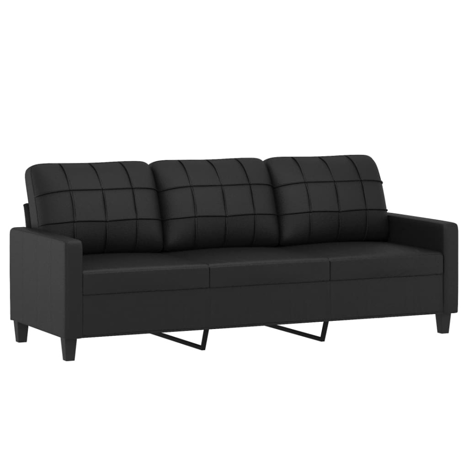 Canapea cu 3 locuri cu pernuțe, negru, 180 cm, piele ecologică - 3 | YEO