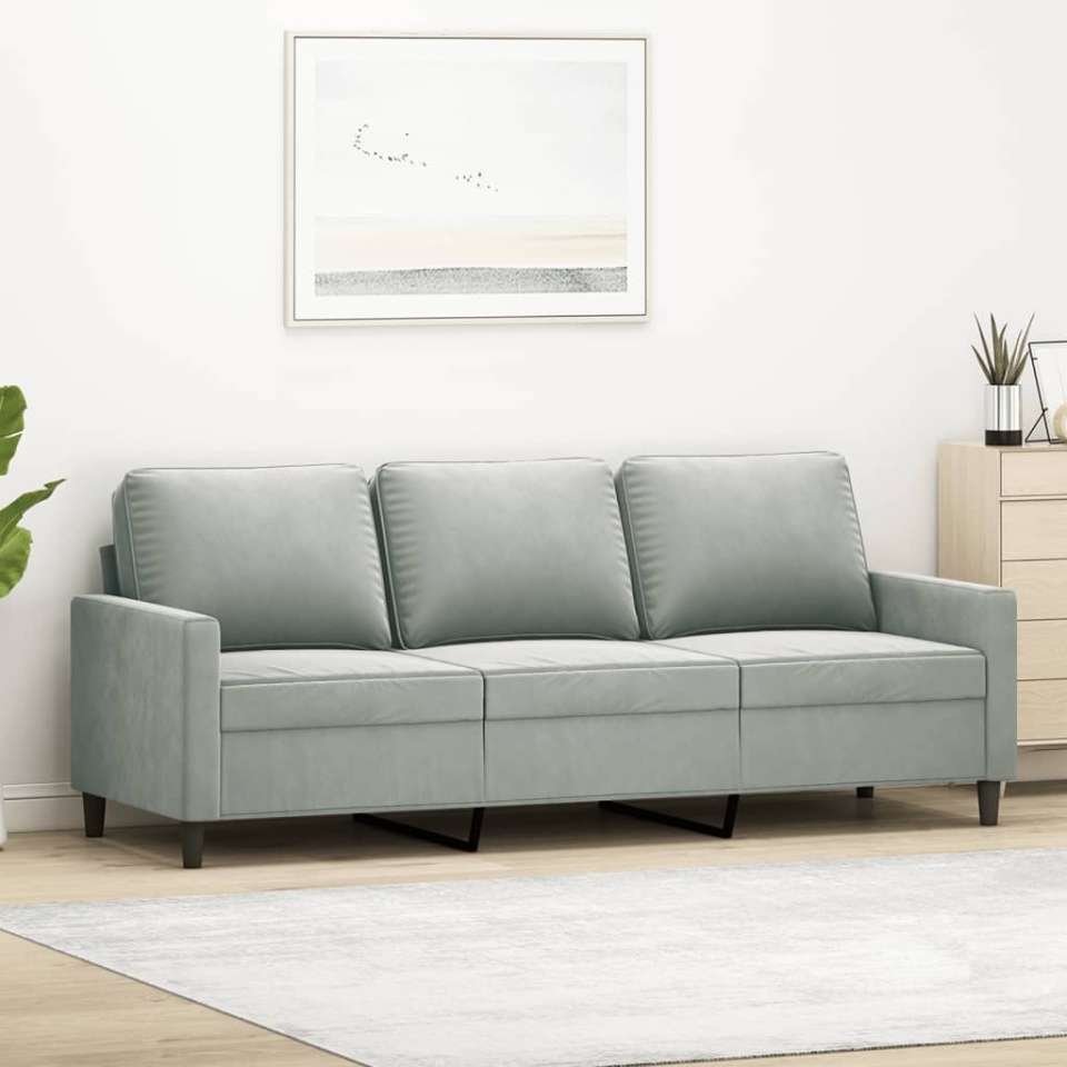 Canapea cu 3 locuri, gri deschis, material 180CM catifea