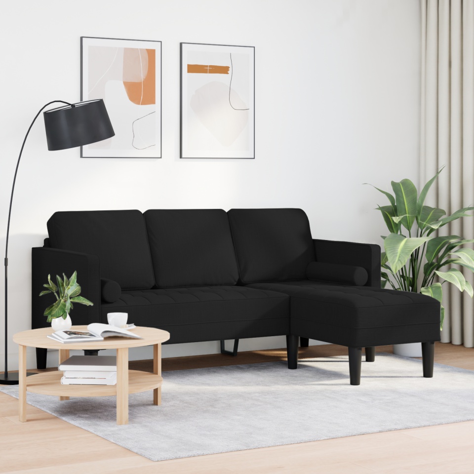 Canapea L cu 3 locuri Neagră 160 cm Textil - 2 | YEO