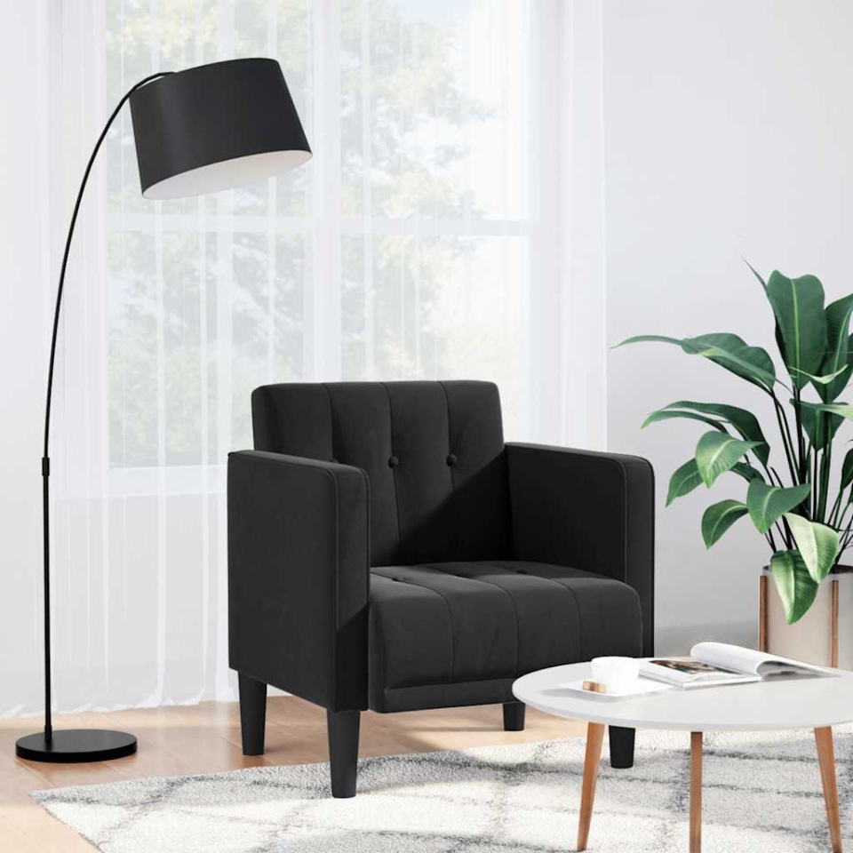 Canapea Scaun cu cotiere, negru, 53 cm, catifea