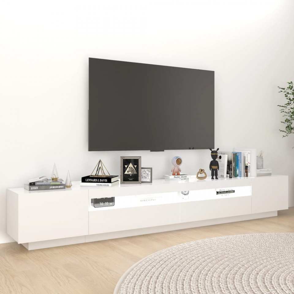 Comodă TV cu lumini LED, alb, 260x35x40 cm - 2 | YEO