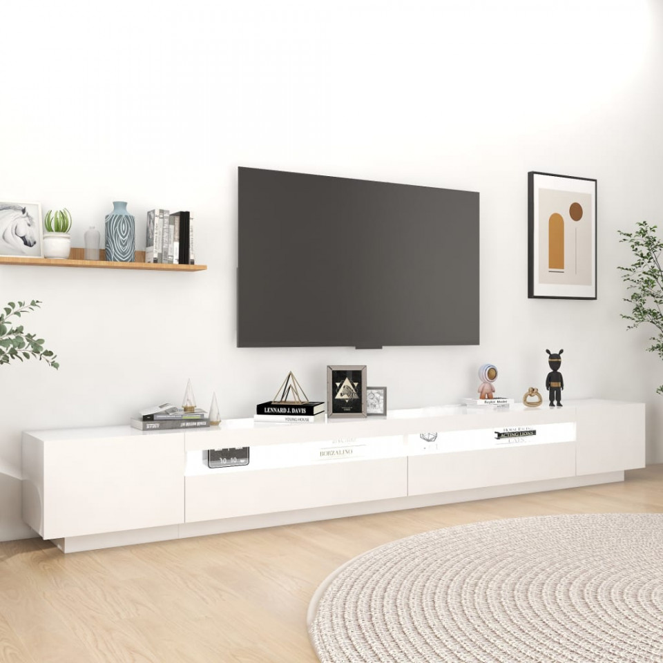 Comodă TV cu lumini LED, alb, 300x35x40cm - 2 | YEO