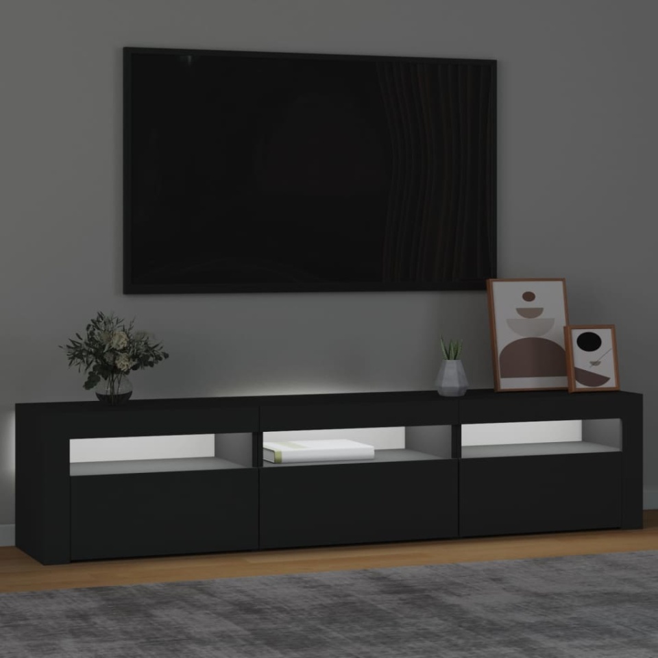 Comodă TV cu lumini LED, negru, 180x35x40 cm - 2 | YEO