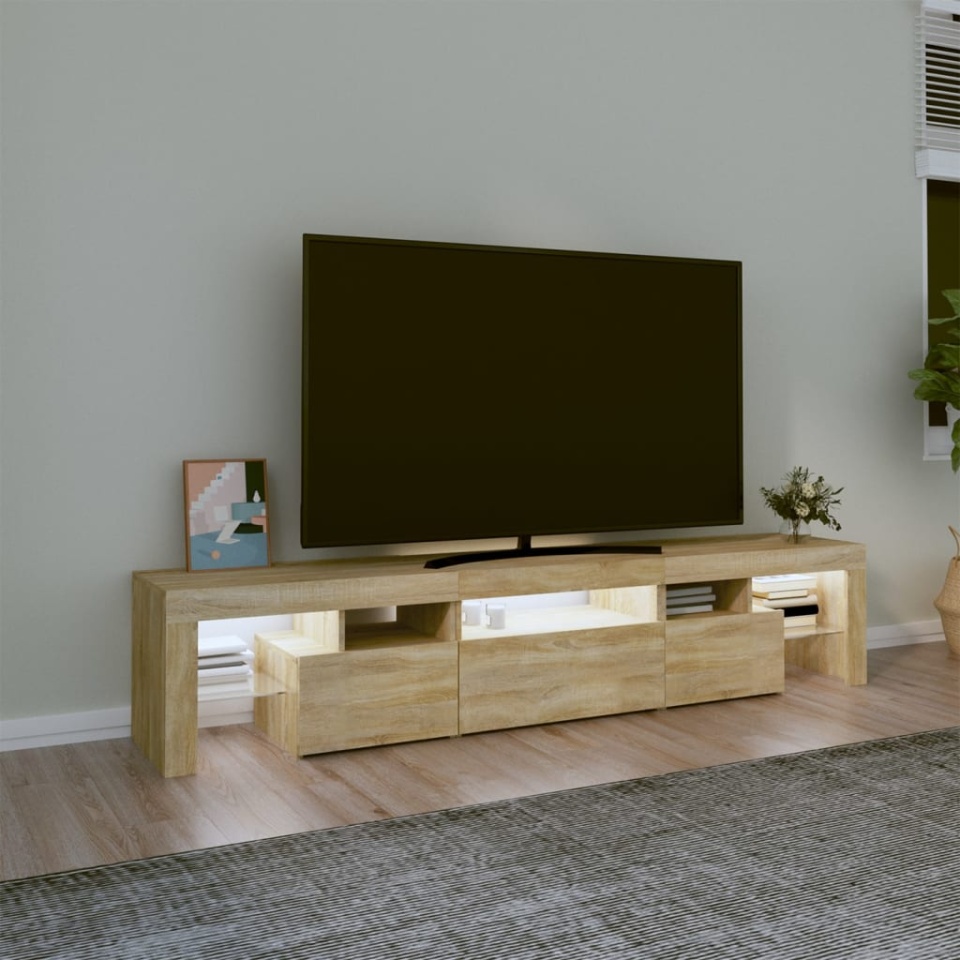 Comodă TV cu lumini LED, stejar sonoma, 200x36,5x40 cm - 2 | YEO