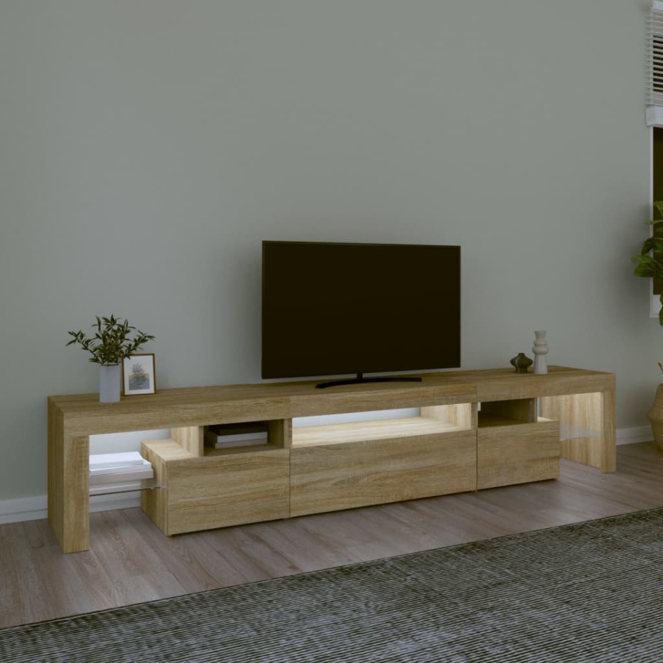 Comodă TV cu lumini LED, stejar sonoma, 215x36,5x40cm - 2 | YEO