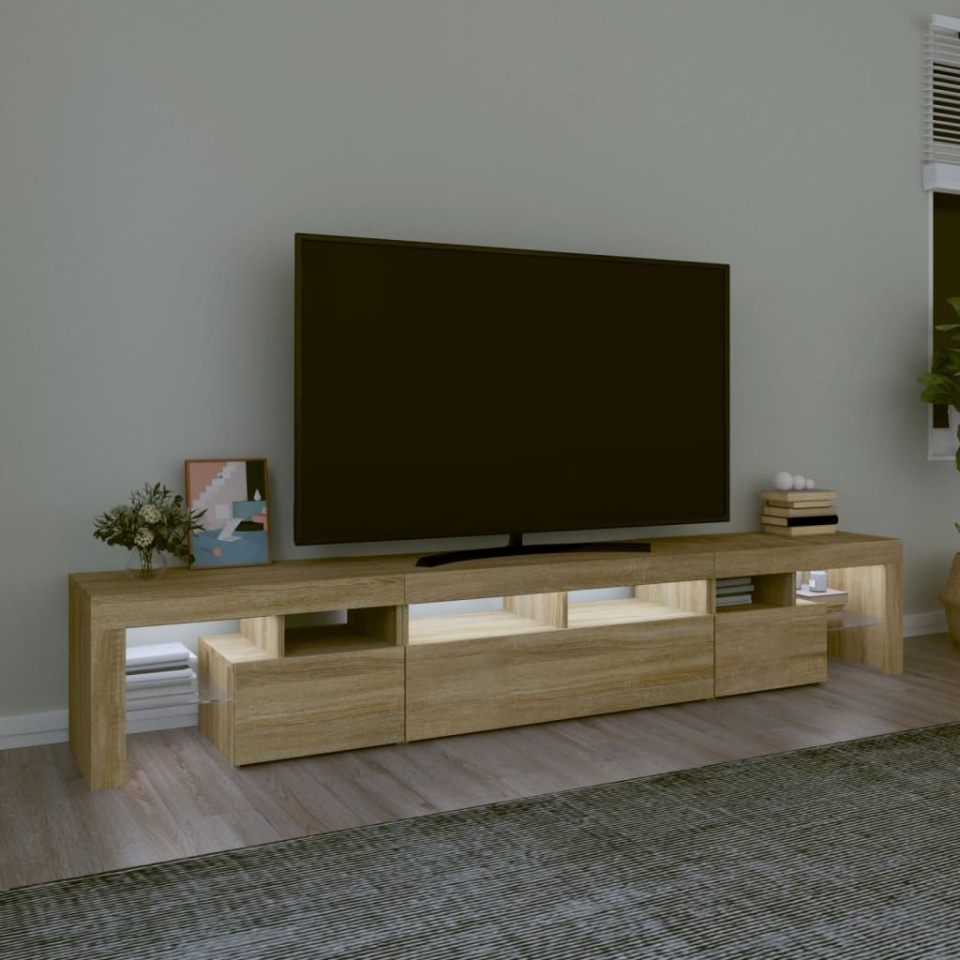 Comodă TV cu lumini LED, stejar sonoma, 230x36,5x40 cm - 2 | YEO