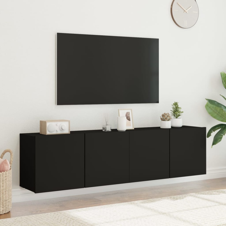 Comodă TV de perete, 2 buc. negru, 80x30x41 cm - 3 | YEO