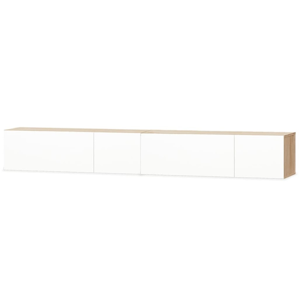 Comode TV, 2 buc, PAL, 120x40x34 cm, alb lucios și stejar - 1 | YEO