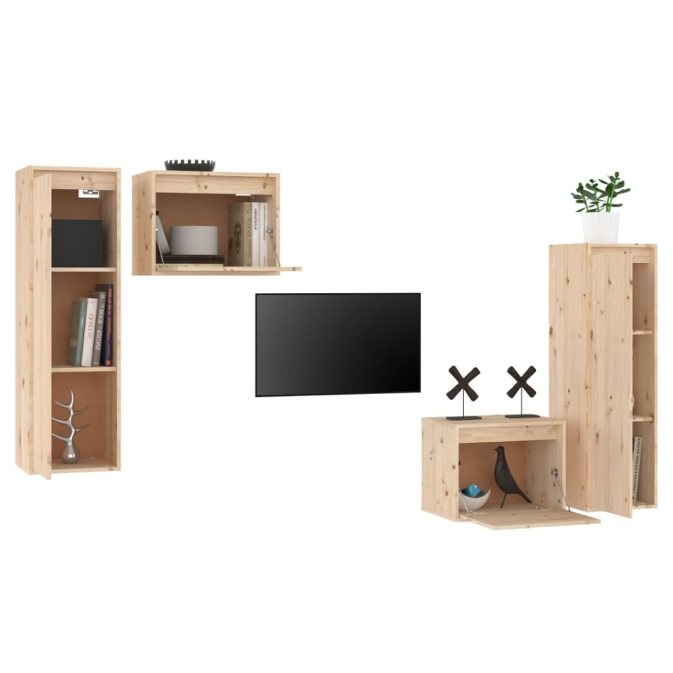 Comode TV, 4 buc., lemn masiv de pin - 3 | YEO