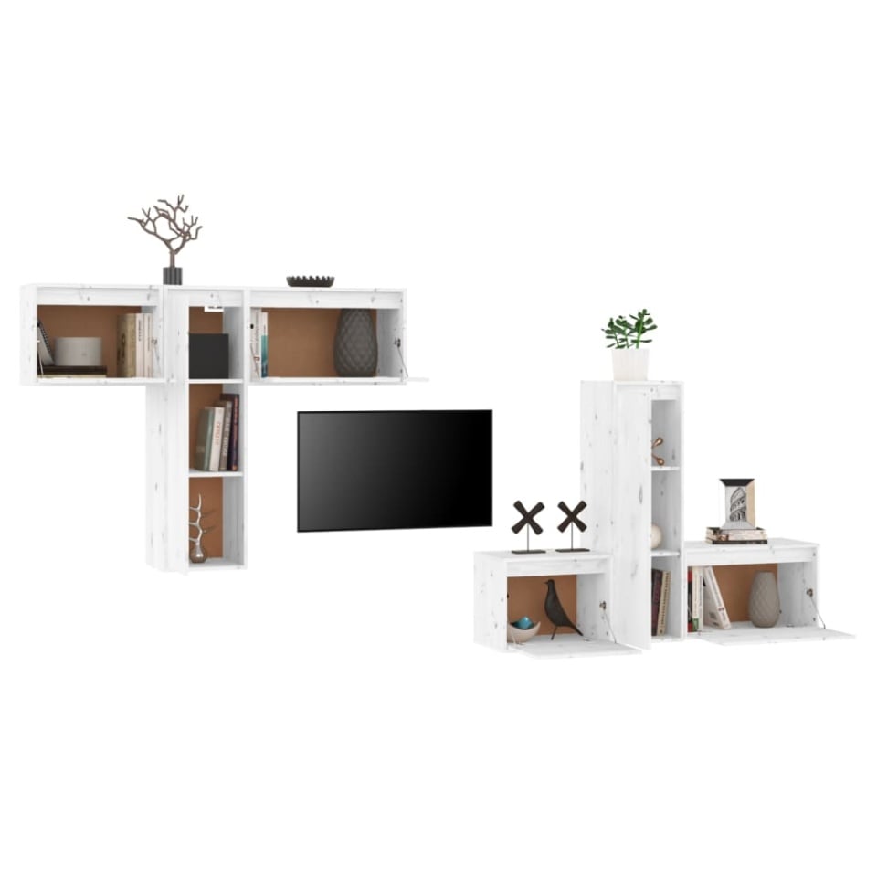 Comode TV, alb, 6 buc., lemn masiv de pin - 3 | YEO