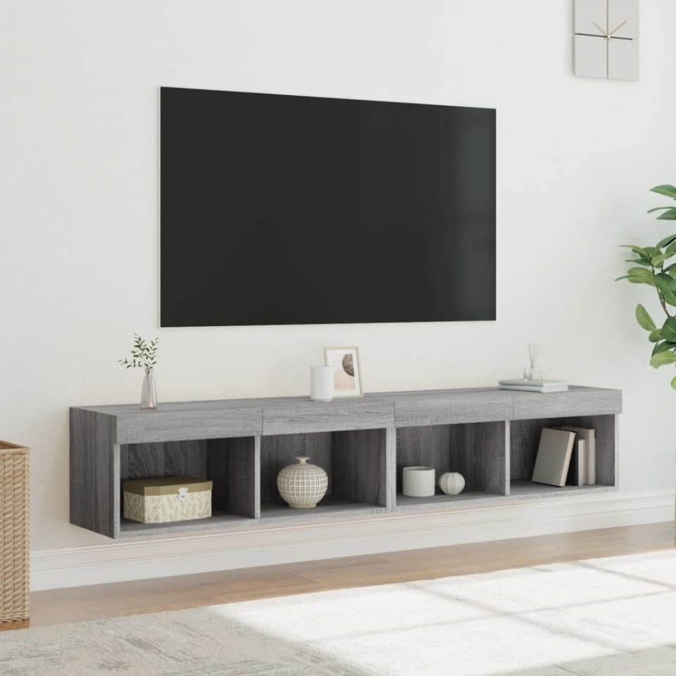 Comode TV cu lumini LED, 2 buc., gri sonoma, 80x30x30 cm