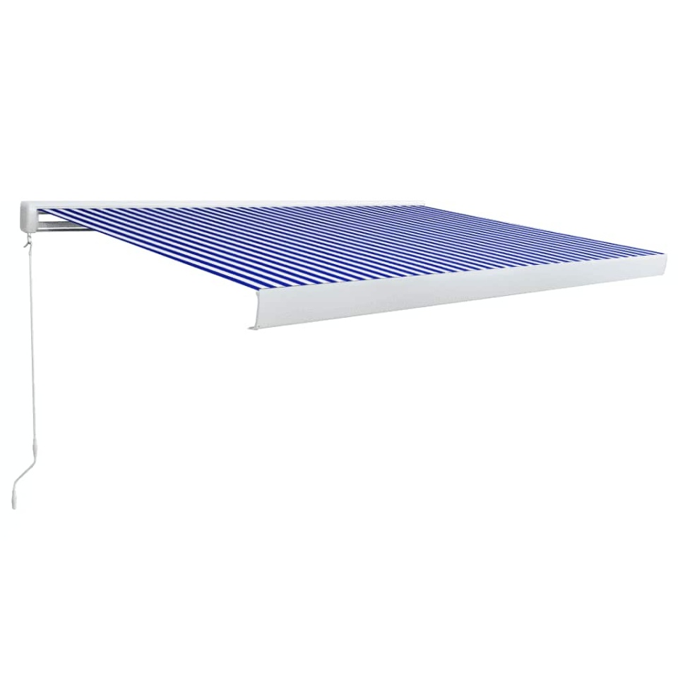 Copertină manuală tip casetă, albastru și alb, 350 x 250 cm - 1 | YEO