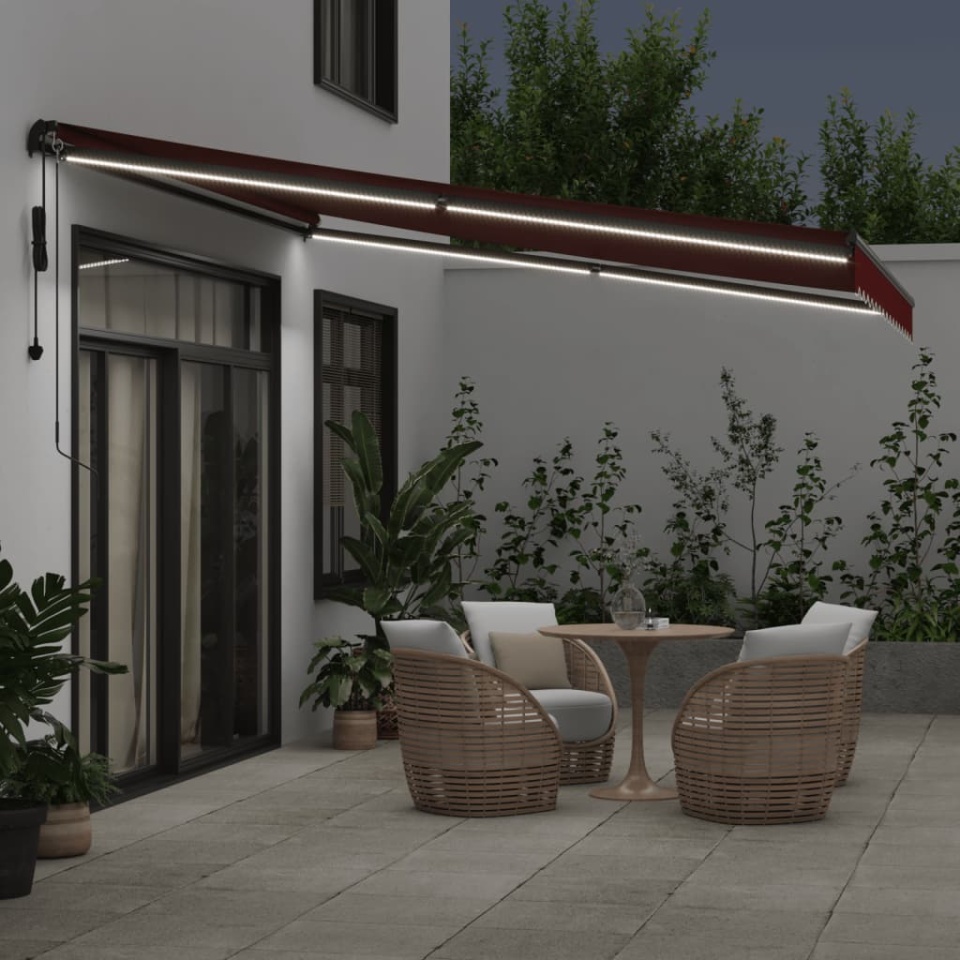 Copertina retractabilă automat cu LED-uri, vișiniu, 400x350 cm - 2 | YEO