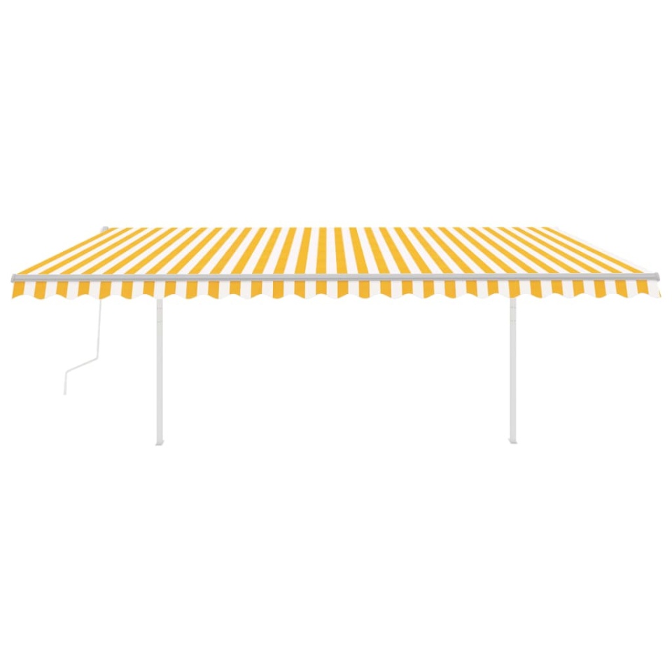 Copertină retractabilă automat, cu stâlpi, galben&alb 5x3,5 m - 2 | YEO