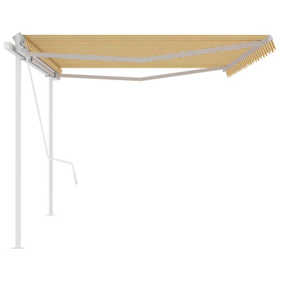 Copertină retractabilă automat, cu stâlpi, galben&alb, 5x3 m - 3 | YEO