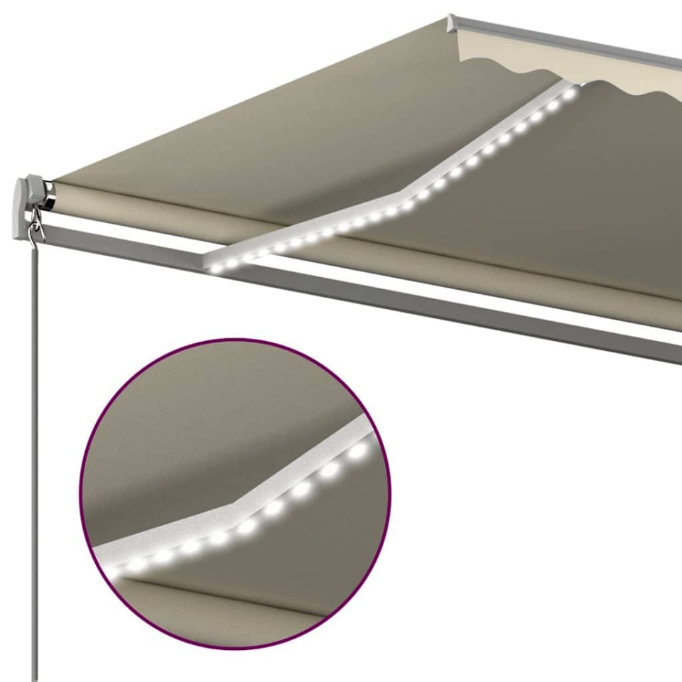 Copertină retractabilă manual cu LED, crem, 6x3 m - 4 | YEO