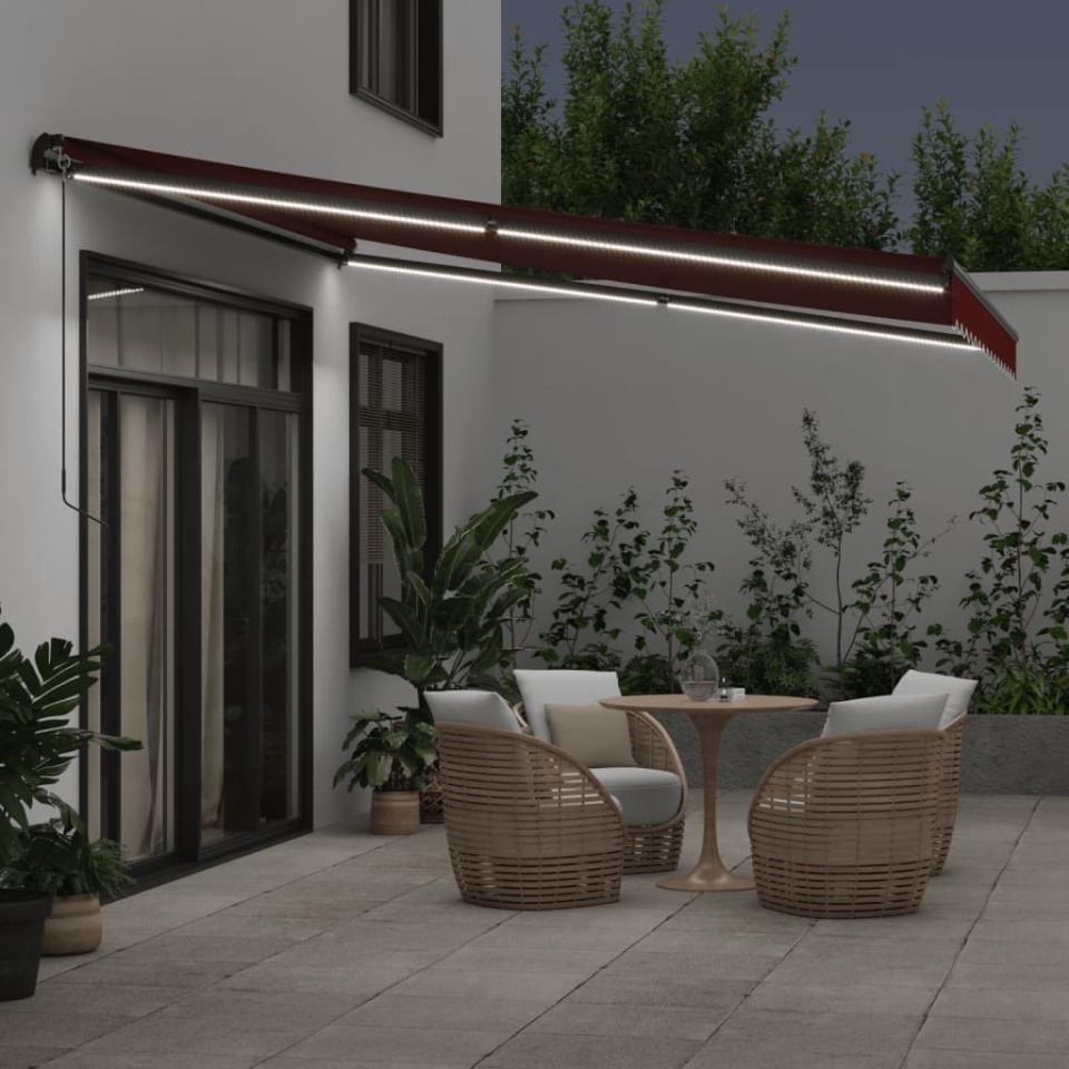 Copertina retractabilă manual cu LED-uri, vișiniu, 400x350 cm - 2 | YEO