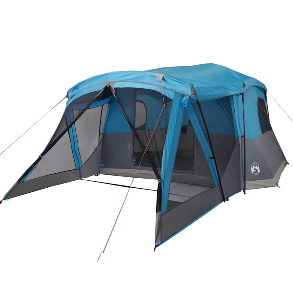 Cort de camping cu verandă 4 persoane, albastru, impermeabil - 3 | YEO