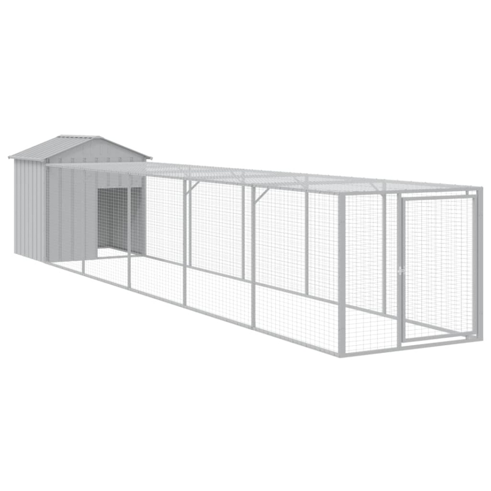 Coteț pui cu incintă gri deschis 117x609x123 cm oțel galvanizat - 1 | YEO