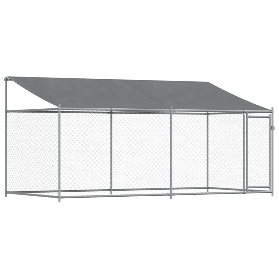 Cușcă câini cu acoperiș și uși, gri, 4x2x2 m, oțel galvanizat - 1 | YEO