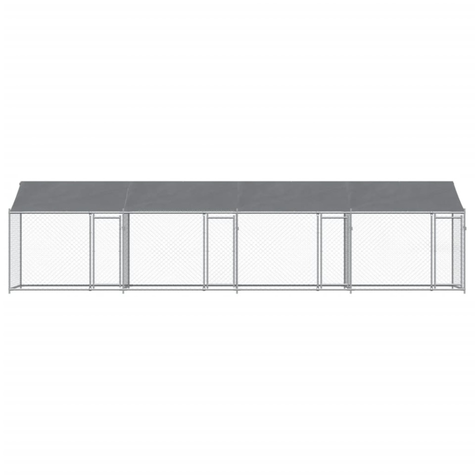 Cușcă câini cu acoperiș și uși, gri, 8x2x2 m, oțel galvanizat - 3 | YEO