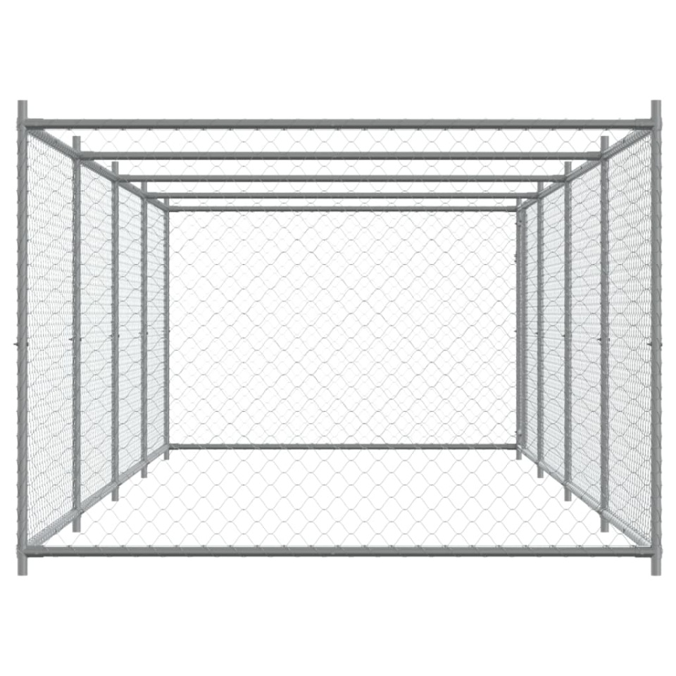 Cușcă pentru câini cu ușă, gri, 8x2x1,5 m, oțel galvanizat